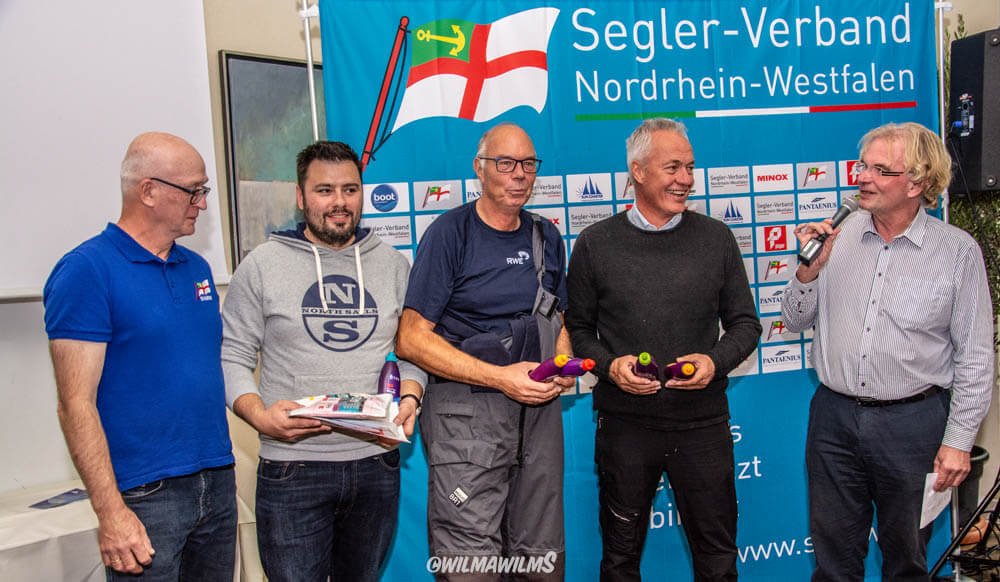 Meister der Landesmeister NRW 2018 Platz 3: Vorjahressieger Jürgen Reichardt mit Felix Schwill im Team mit dem J22-Landesmeister Reiner Brockerhoff